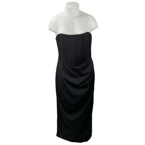 NEW Showpo Avery Black Ruched Drape Strapless Tube Bandeau Midi Bodycon Dress 14